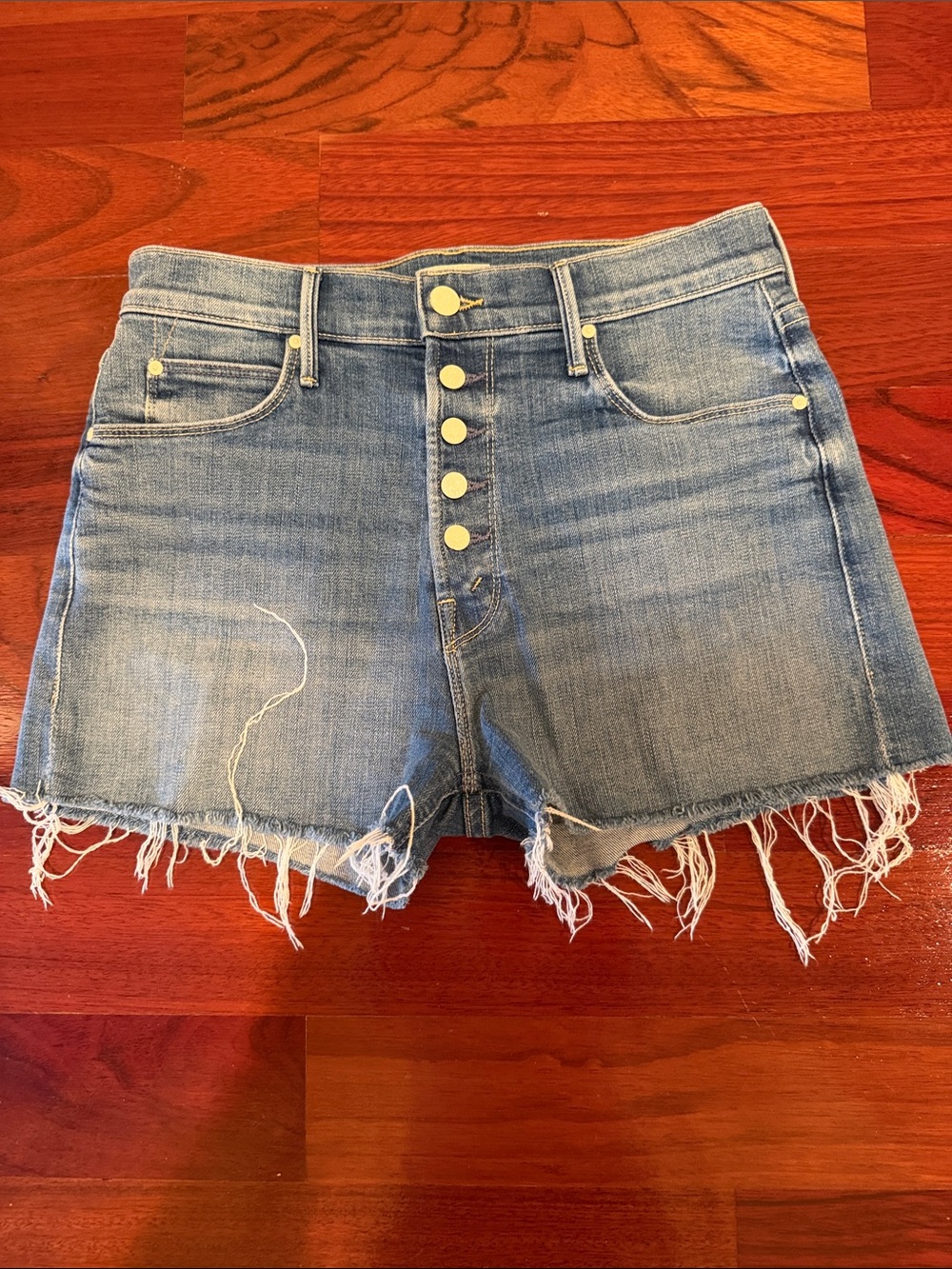 MOTHER Distressed Button-Front Denim Shorts - Light Blue